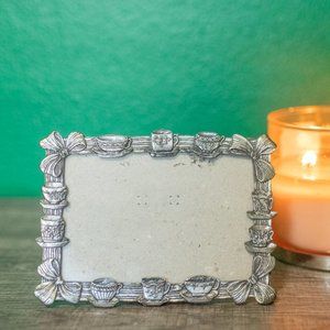 Silver Tone Teacup & Bow Picture Frame